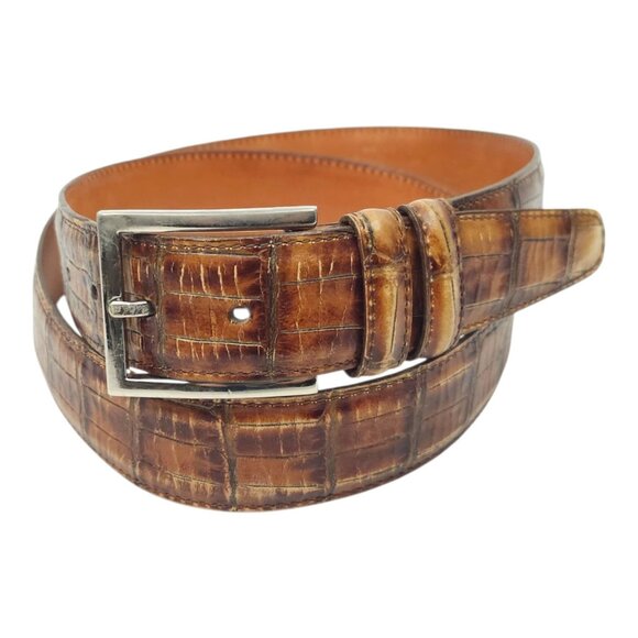 Martin Dingman Belt Men Sz 38/95 Brown Alligator Grain Calf Leather Handmade USA - Picture 1 of 13